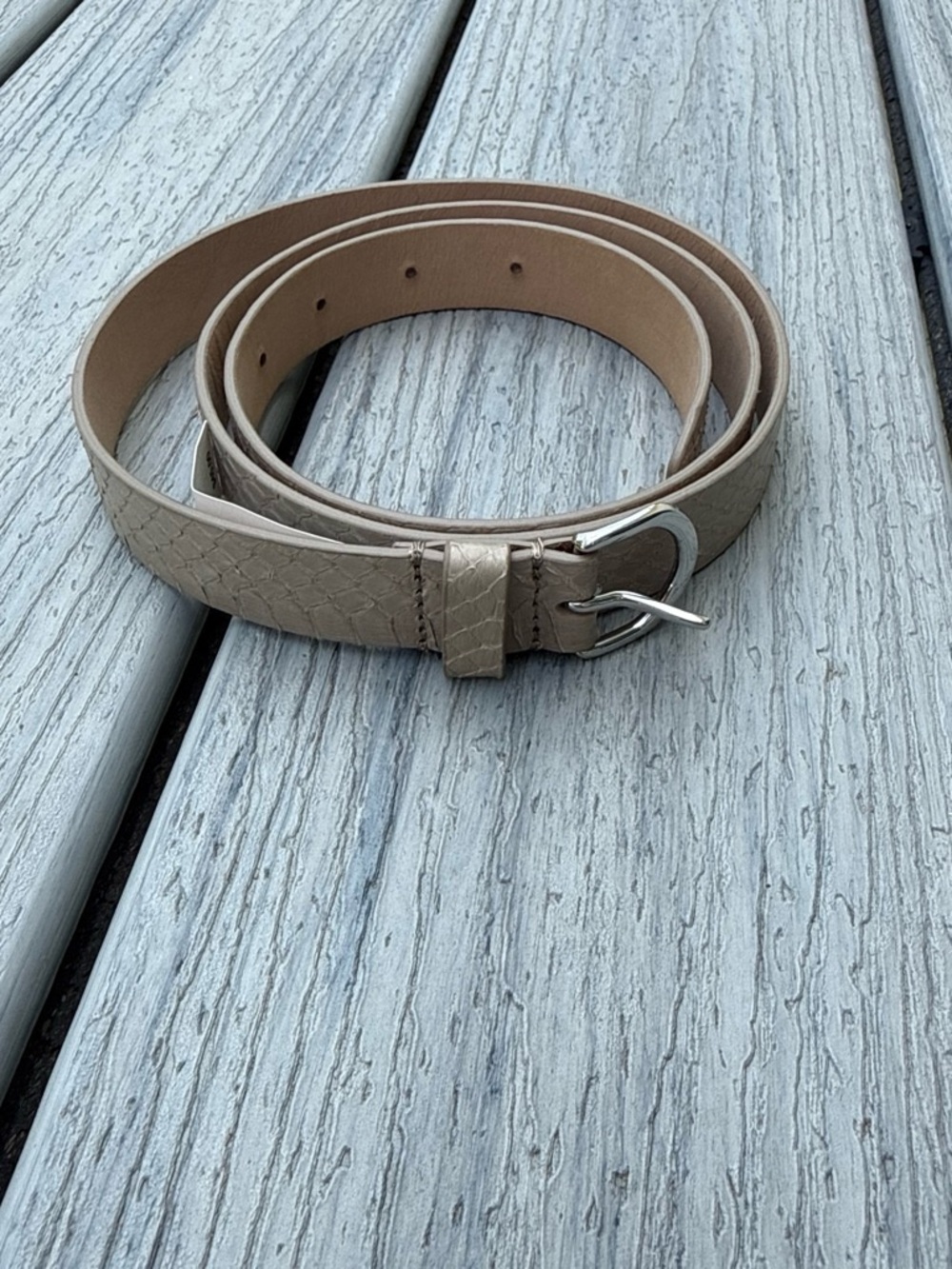 J. Crew Gray Snake Textured Women's Leather Belt with Silver Buckle NWT